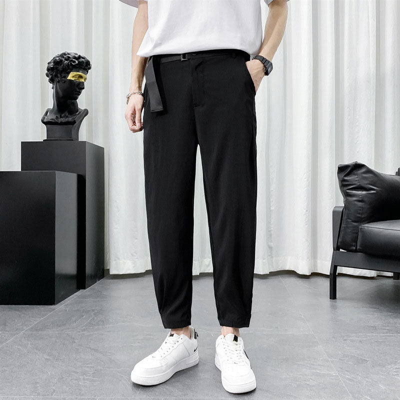 Men'S Summer Ice Silk Pants With Belt