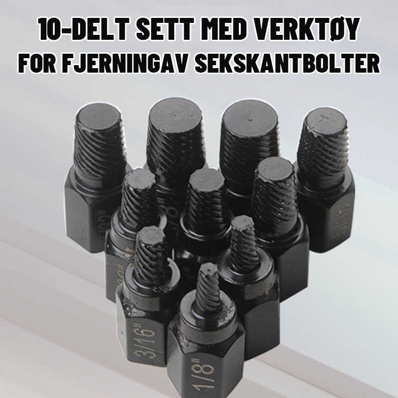 10-Delt Sett Med Verktøy For Fjerning Av Sekskantbolter/10-Piece Hex Bolt Removal Tool Set
