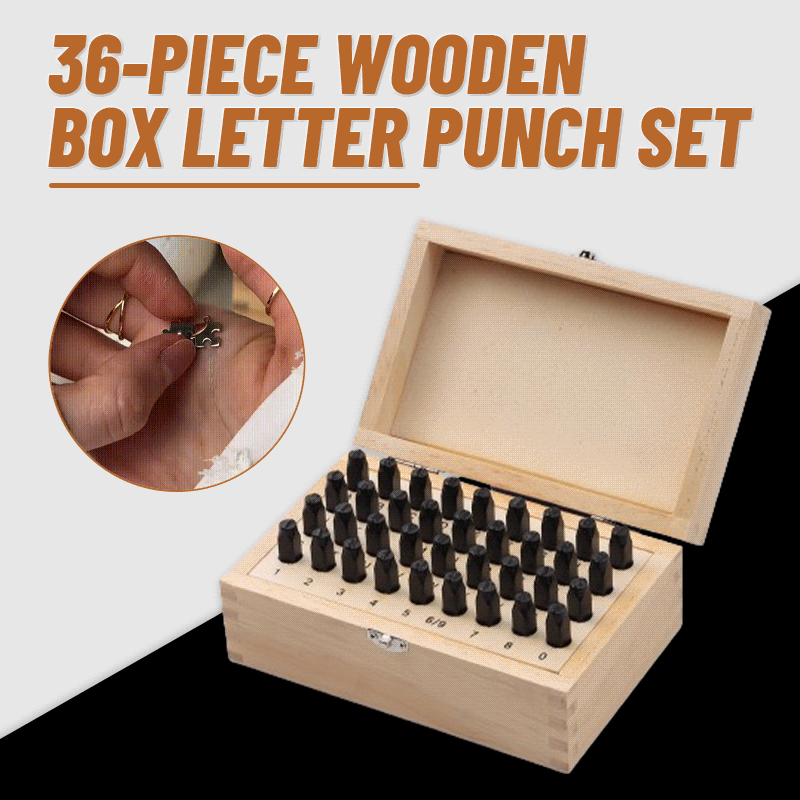36-Piece Wooden Box Letter Punch Set