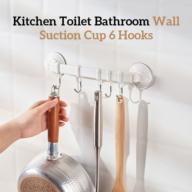 Kitchen Toilet Bathroom Wall Suction Cup 6 Hooks