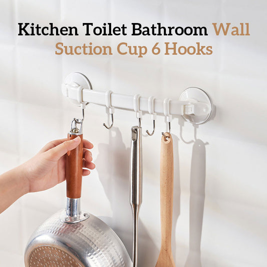 Kitchen Toilet Bathroom Wall Suction Cup 6 Hooks