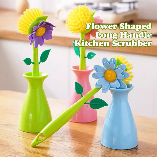 Flower Shaped Long Handle Kitchen Scrubber