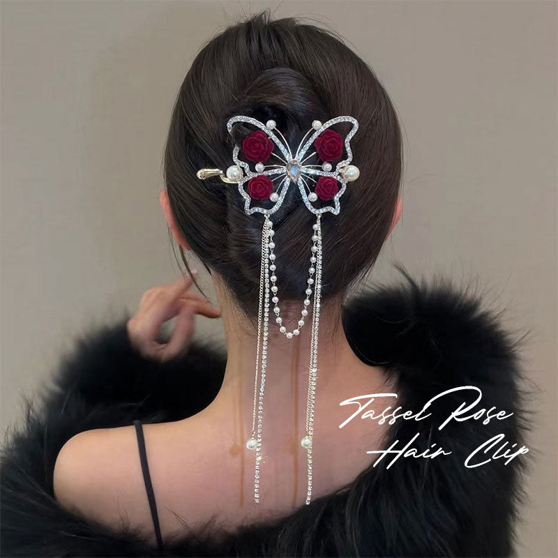 Tassel Rose Hair Clip