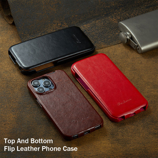 Top And Bottom Flip Leather Phone Case