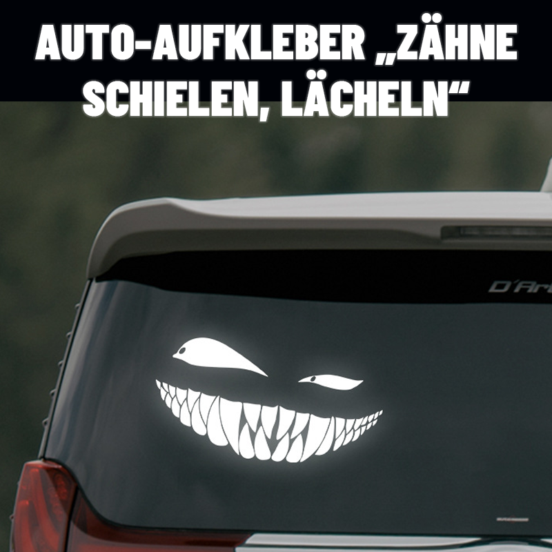 Auto-Aufkleber „Zähne schielen, lächeln“./Teeth squint evil smile sticker