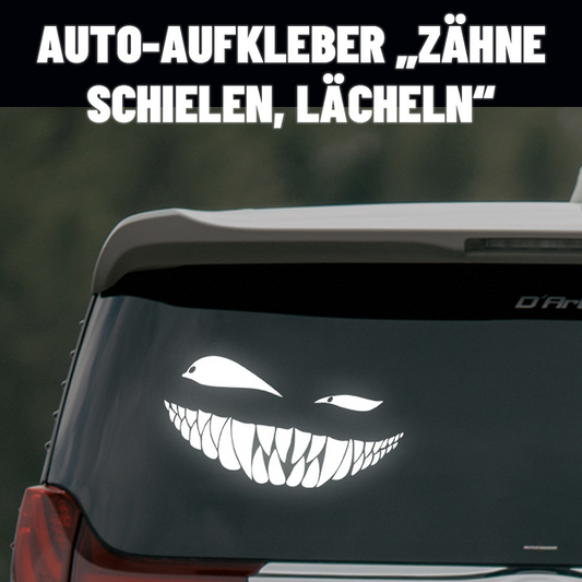 Auto-Aufkleber „Zähne schielen, lächeln“./Teeth squint evil smile sticker