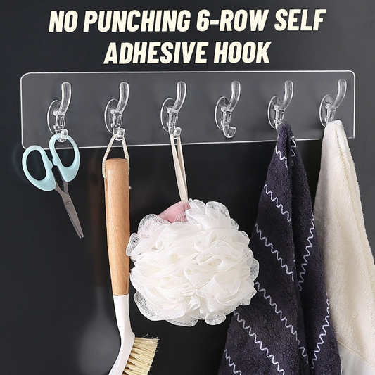 No Punching 6-Row Self-Adhesive Hook