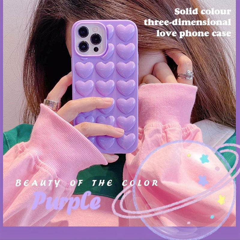 Solid Color Three-Dimensional Heart Phone Case