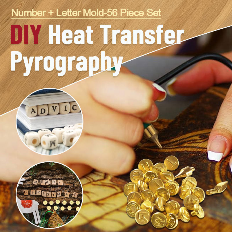 DIY Heat Transfer Pyrography Number + Letter Mold-56 Piece Set