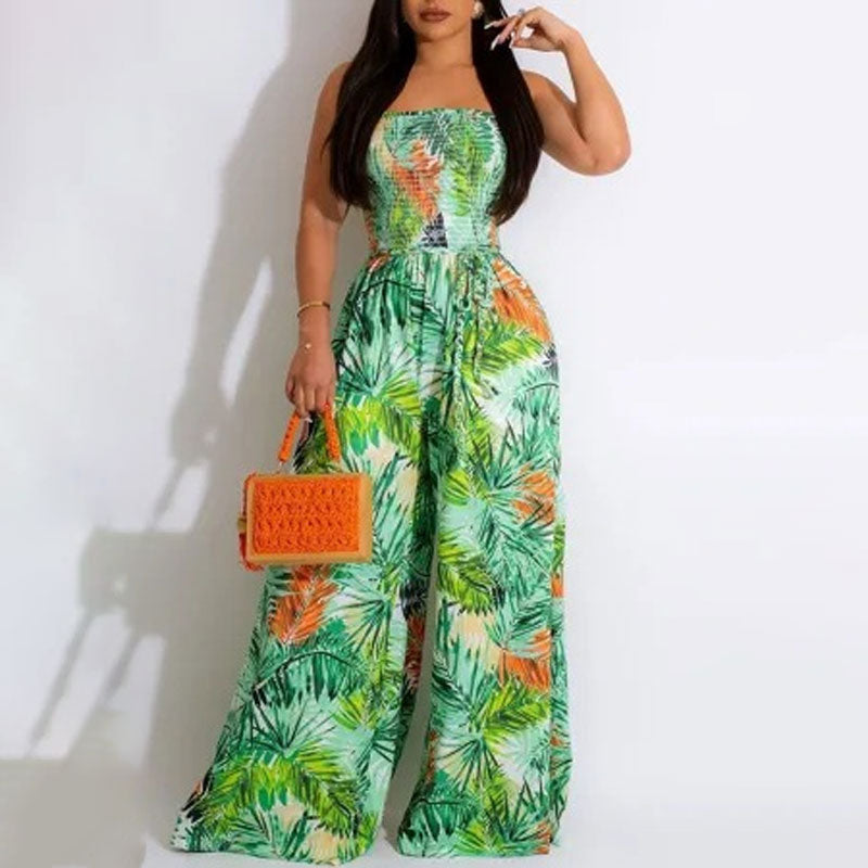 Leaf Print Wide-Leg Jumpsuit