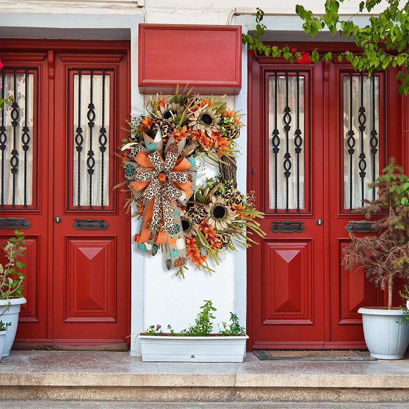 Harvest Festival Leopard Sunflower Wreath