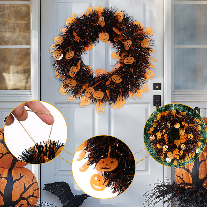 Wreath with Pumpkin Bat Skull