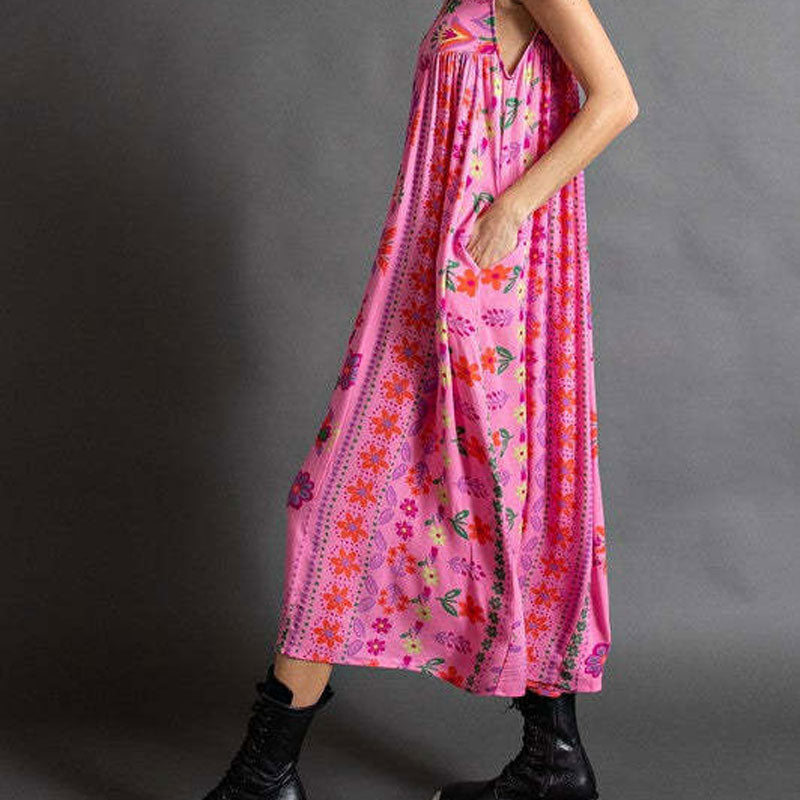 Printed Loose Sleeveless Jumpsuit