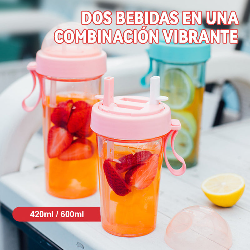 Taza Portátil Con Pajita Doble./Portable cup with double straw