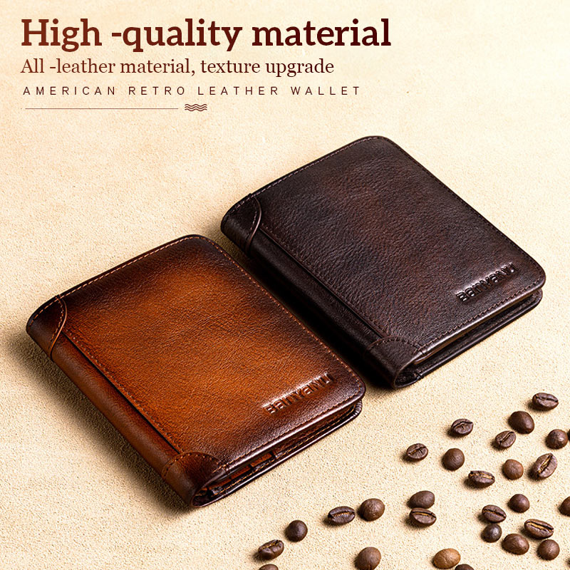 Multi-functional RFID Blocking Waterproof Durable Genuine Leather Wallet