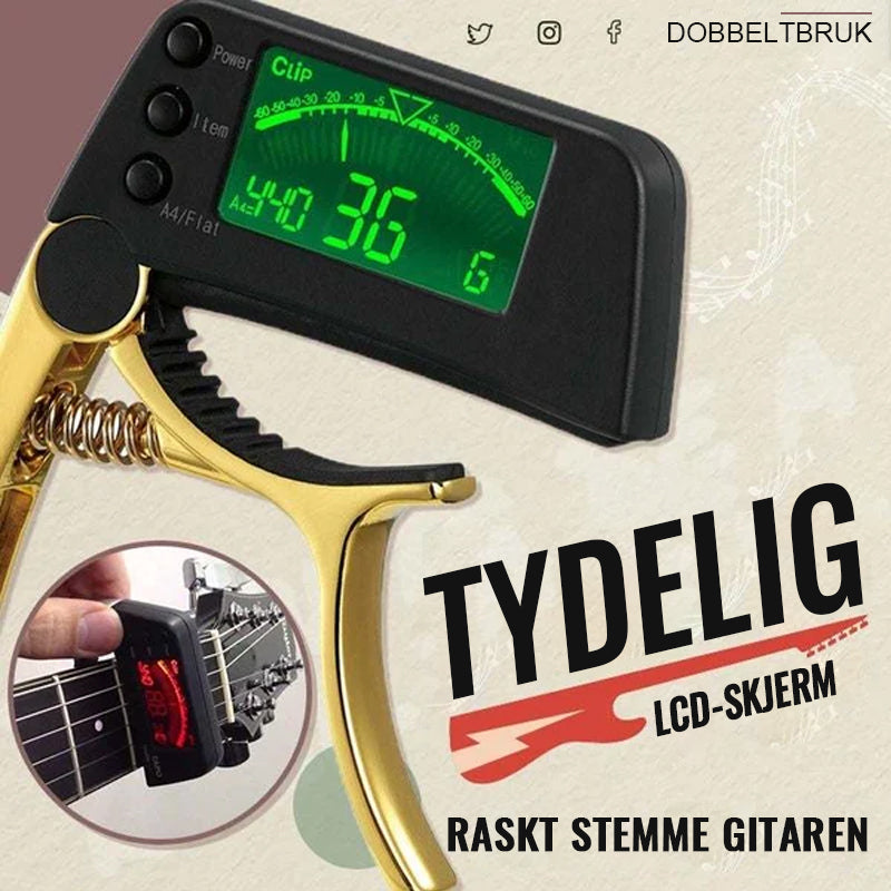 (🎁2023-Christmas Hot Sale🎁) Gitar-Capo-Tuner Med To Formål Med Lcd-Skjerm/Guitar capo tuner with LCD display