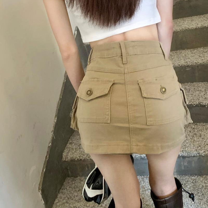 Women's A-Line Cargo Denim Skirt