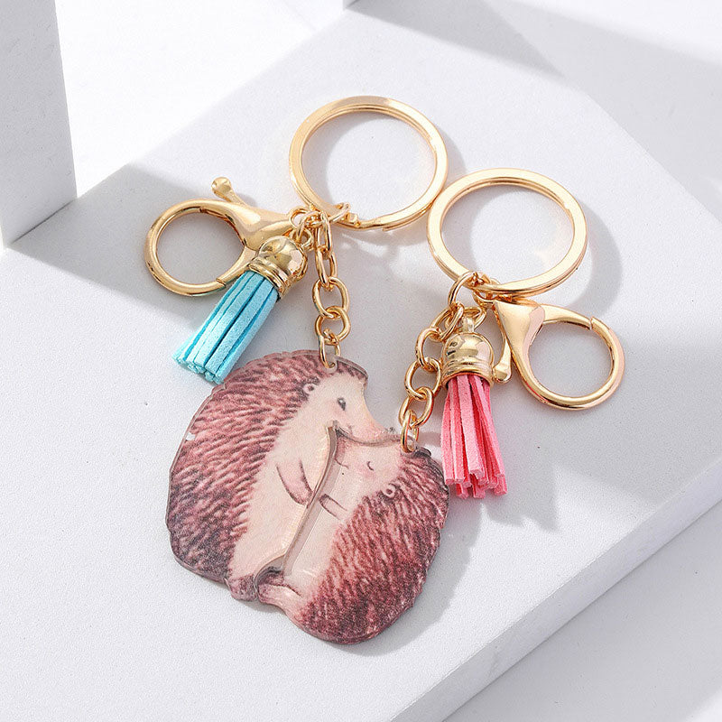 Simulated Wooden Couple Animal Key Ring Pendant