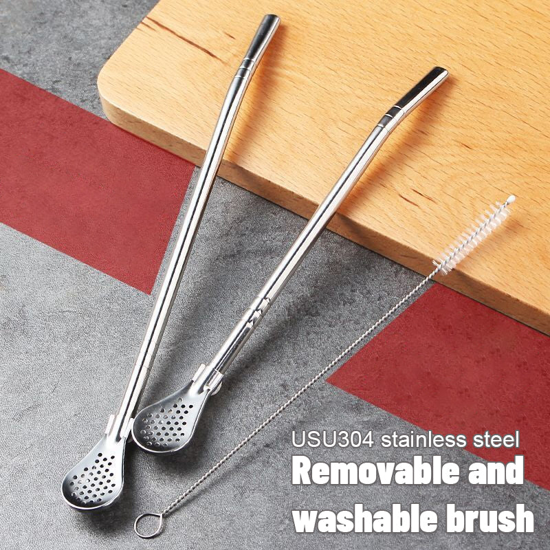 Stainless Steel 2-in-1 Straw Spoon