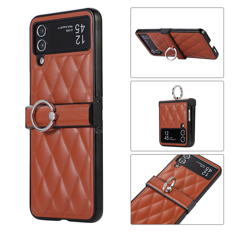 Foldable Check Ring Buckle Leather Phone Case