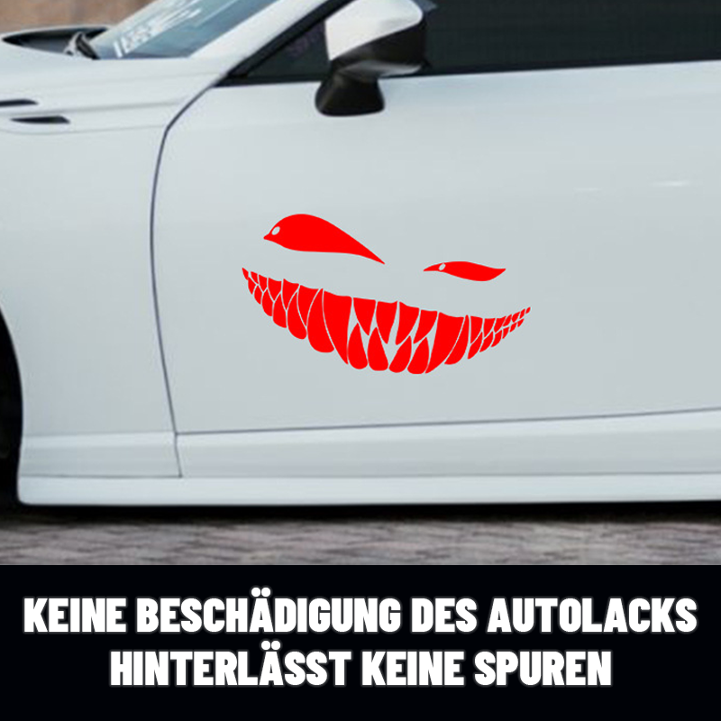 Auto-Aufkleber „Zähne schielen, lächeln“./Teeth squint evil smile sticker