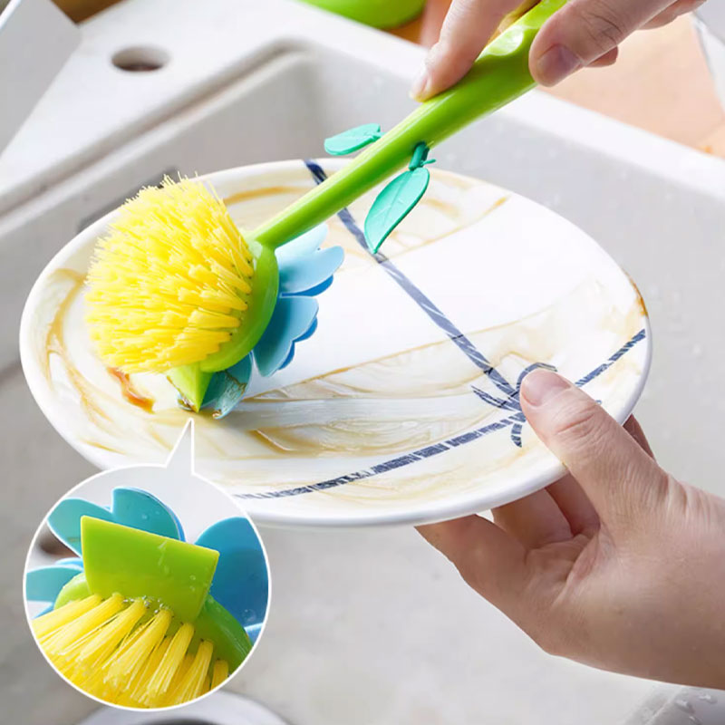 Flower Shaped Long Handle Kitchen Scrubber