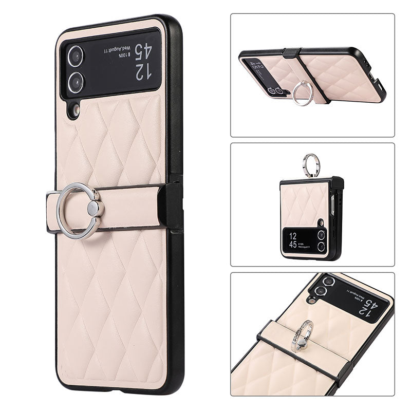 Foldable Check Ring Buckle Leather Phone Case