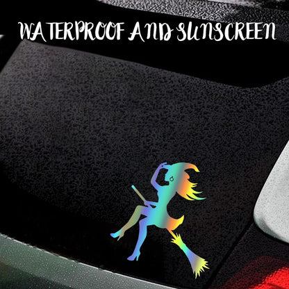 Halloween Witch Riding Broom Sticker