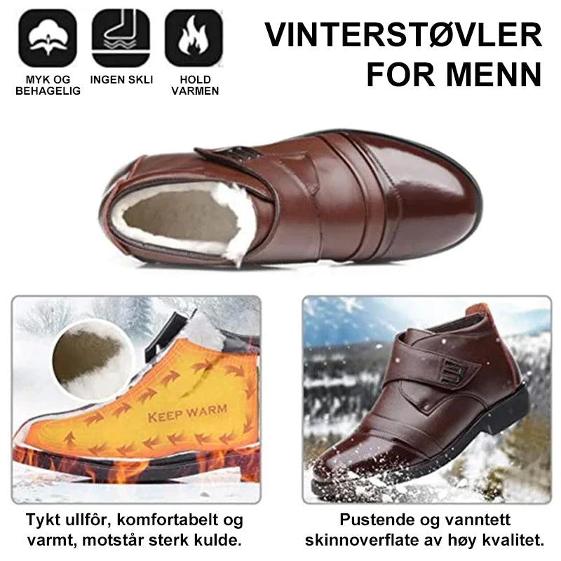Varme, imitert pelsfôrede snøstøvler med ankelfor for menn