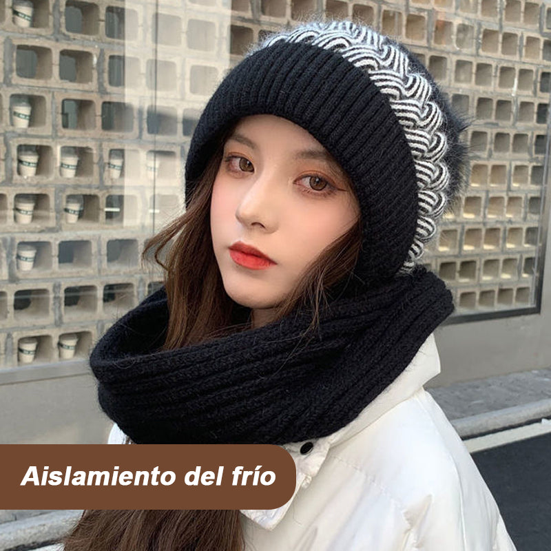 Gorro De Punto Con Bufanda Gruesa Y Cálida./knitted scarf hat
