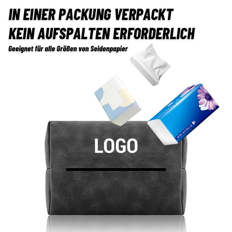 An der Rückenlehne eines Autositzes montierte Taschentuchbox/Suede car tissue box