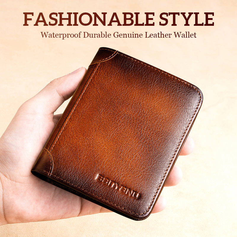 Multi-functional RFID Blocking Waterproof Durable Genuine Leather Wallet