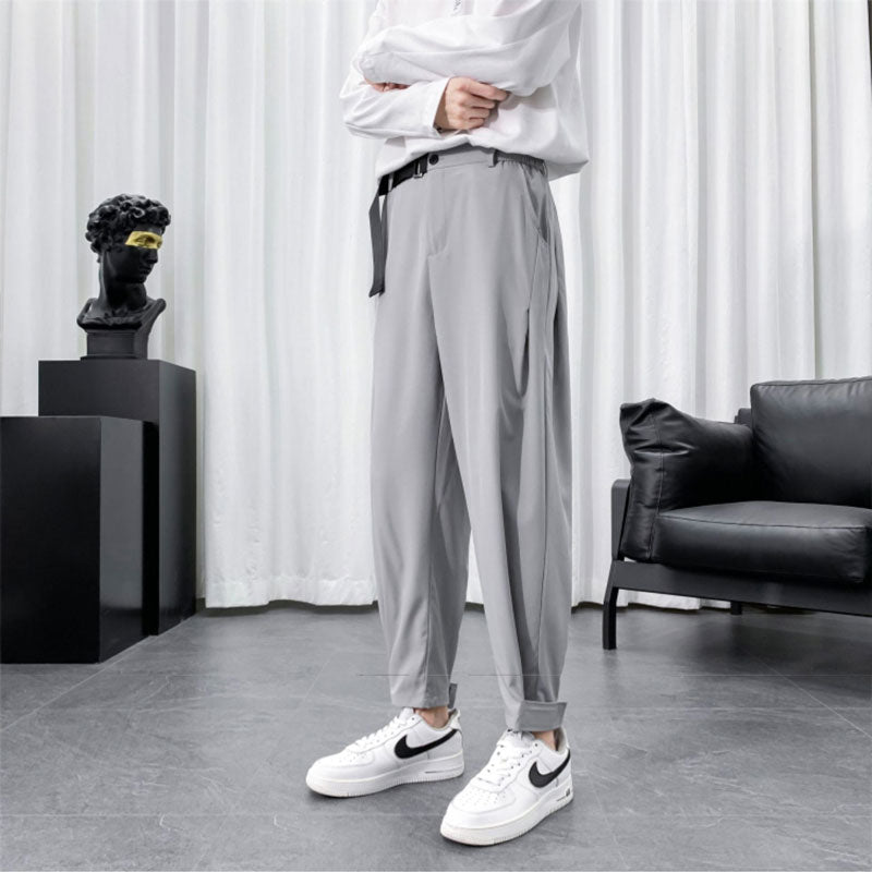 Men'S Summer Ice Silk Pants With Belt