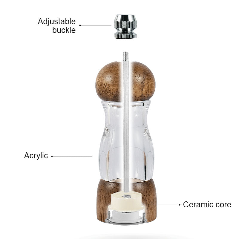 New Rubber Wood Transparent Pepper Grinder