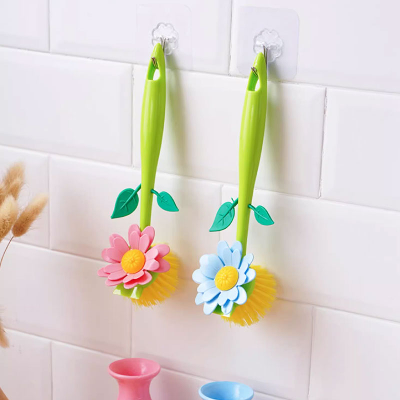 Flower Shaped Long Handle Kitchen Scrubber