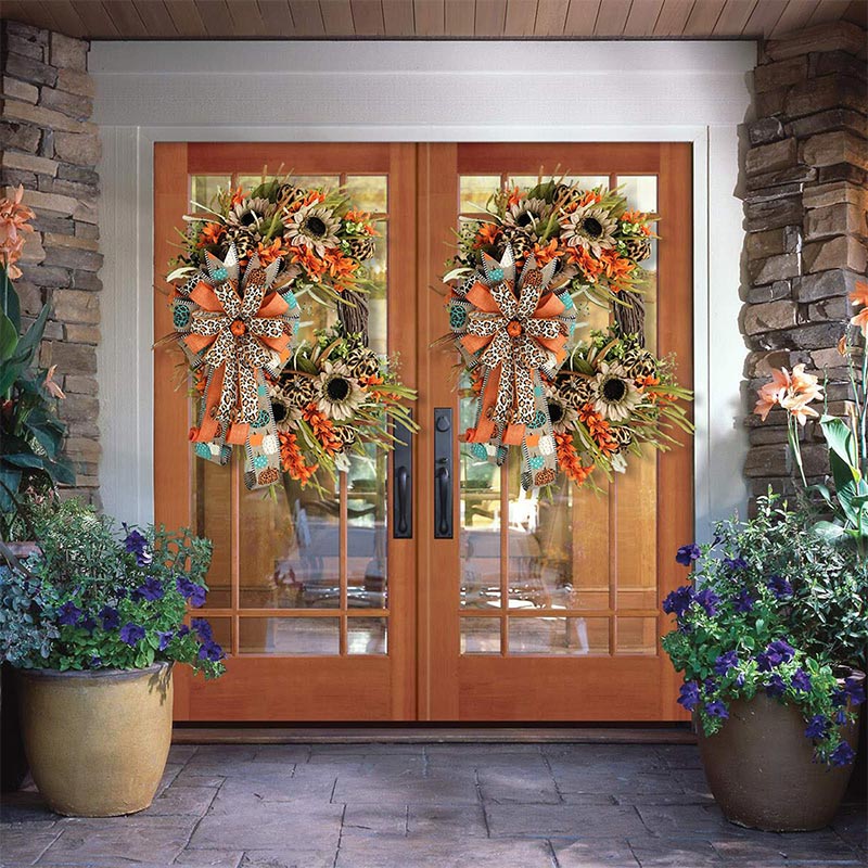 Harvest Festival Leopard Sunflower Wreath