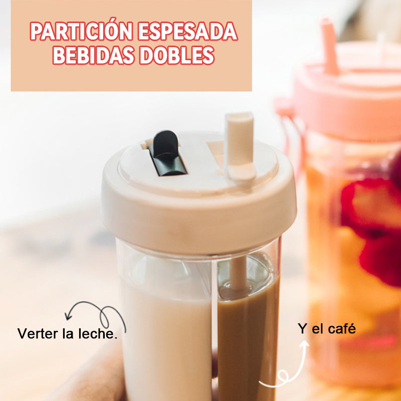 Taza Portátil Con Pajita Doble./Portable cup with double straw