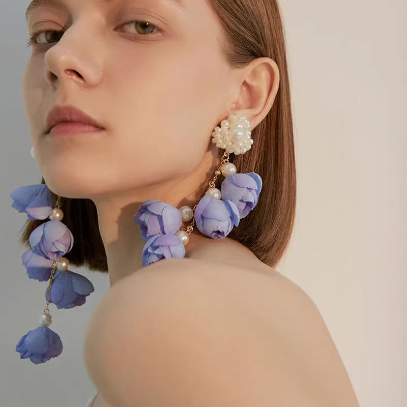 Long Floral Tassel Earrings
