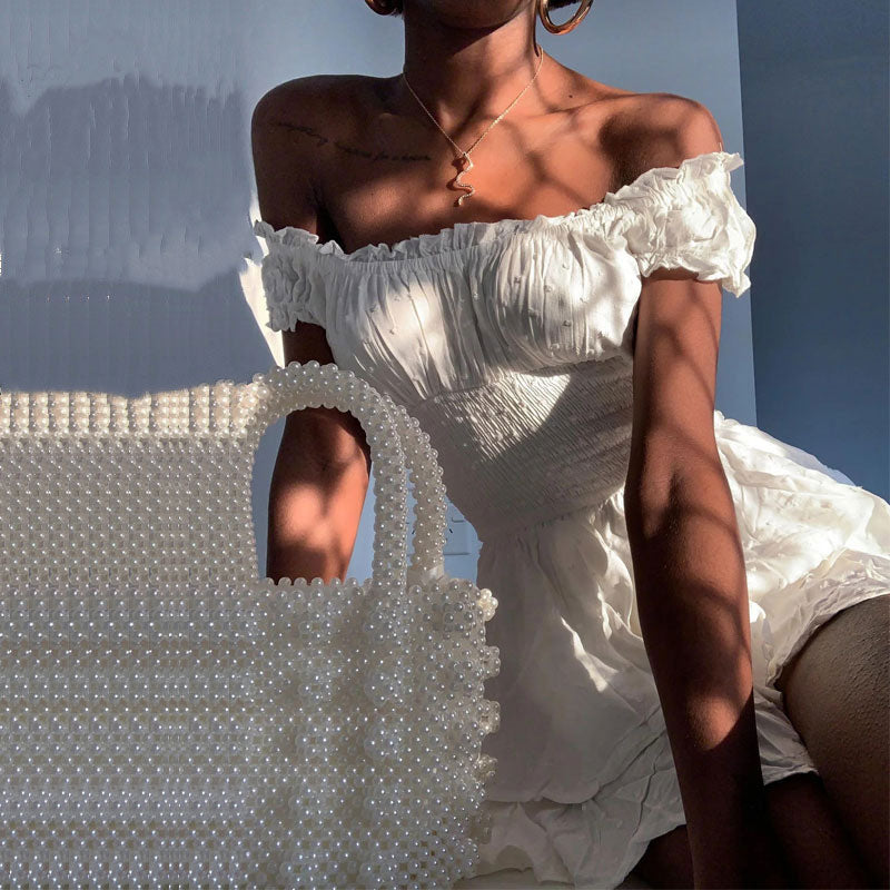 Waist Slimming Dress With Pleated Wooden Ears