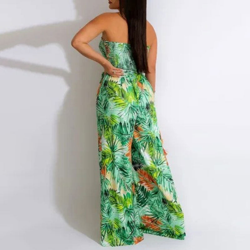 Leaf Print Wide-Leg Jumpsuit
