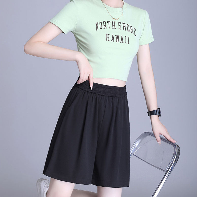 High Waist Ice Silk Suit Shorts