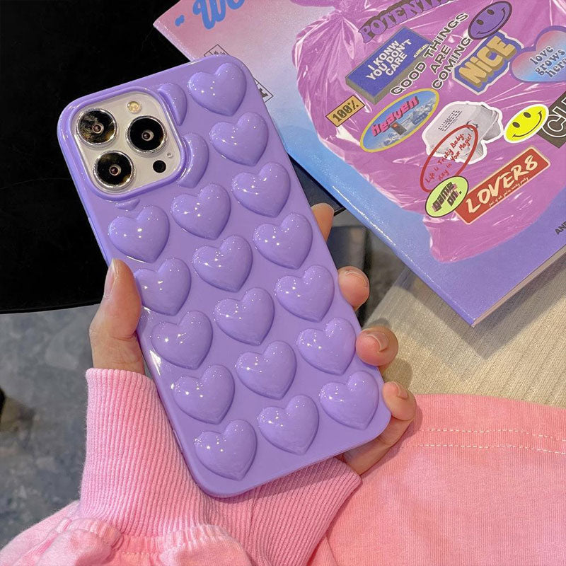 Solid Color Three-Dimensional Heart Phone Case
