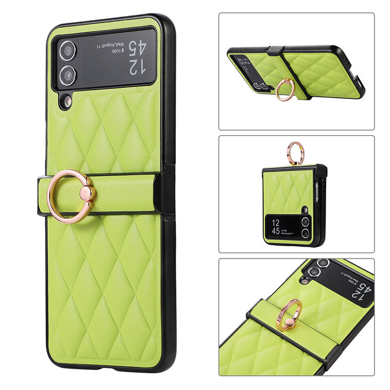 Foldable Check Ring Buckle Leather Phone Case