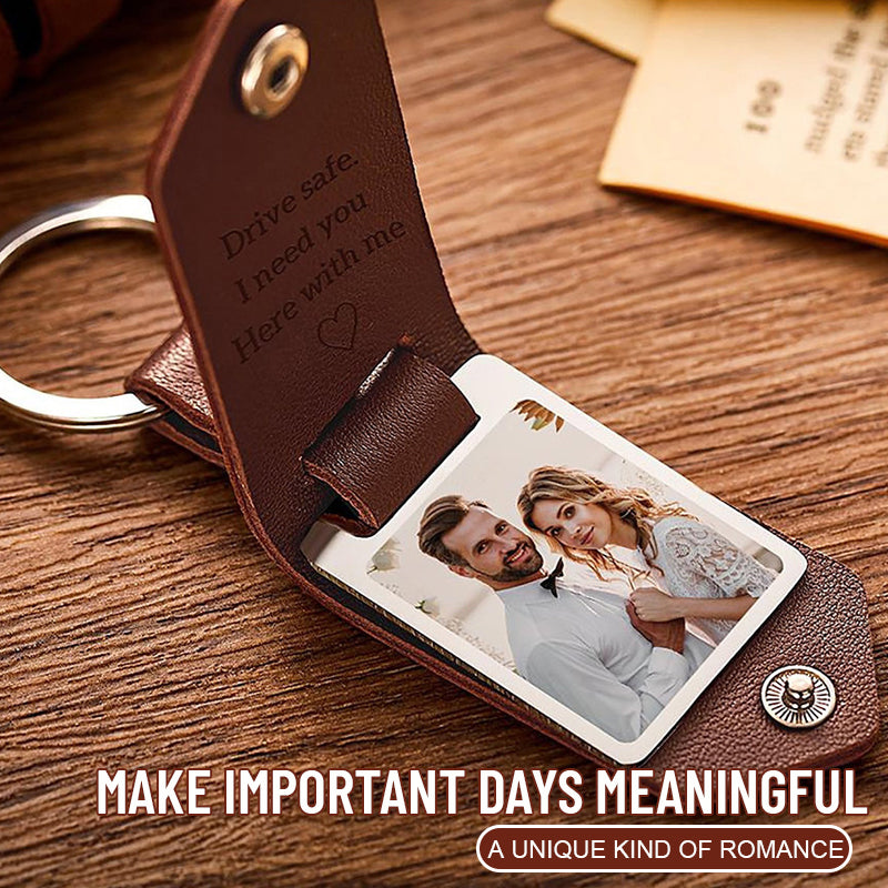 Custom Leather Photo Text Keychain Anniversary Gift For Couple