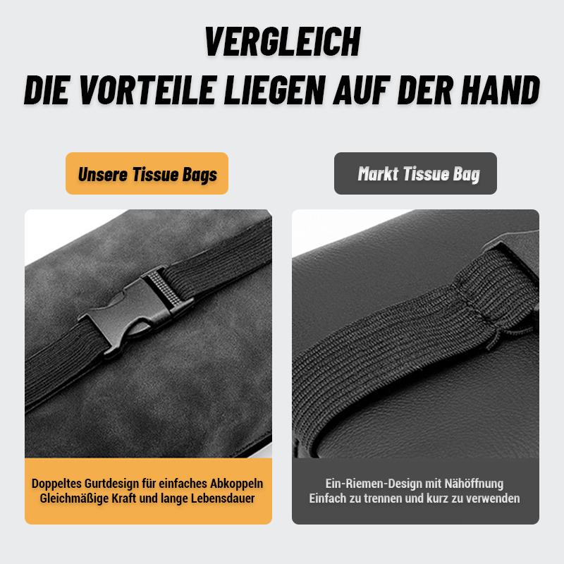 An der Rückenlehne eines Autositzes montierte Taschentuchbox/Suede car tissue box