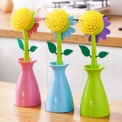 Flower Shaped Long Handle Kitchen Scrubber