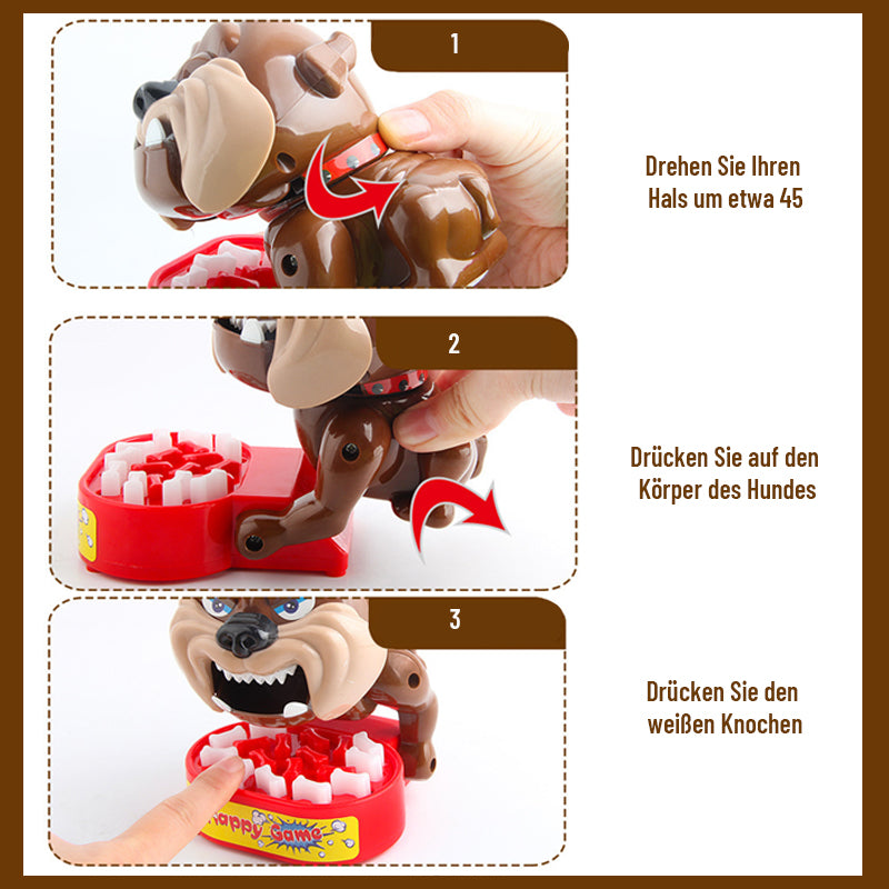 Tischspielzeug: Hund beißt Finger