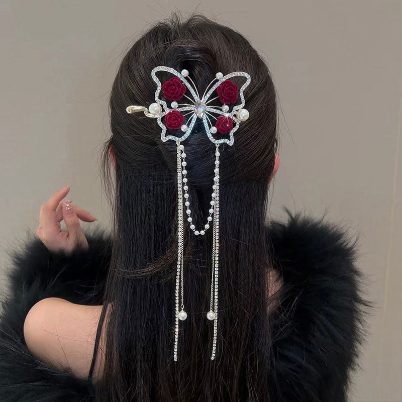 Tassel Rose Hair Clip