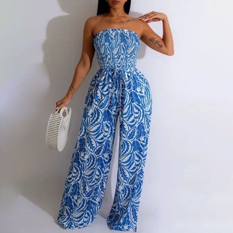 Leaf Print Wide-Leg Jumpsuit