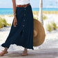 Women's Cotton Linen Pleated Midi Skirt